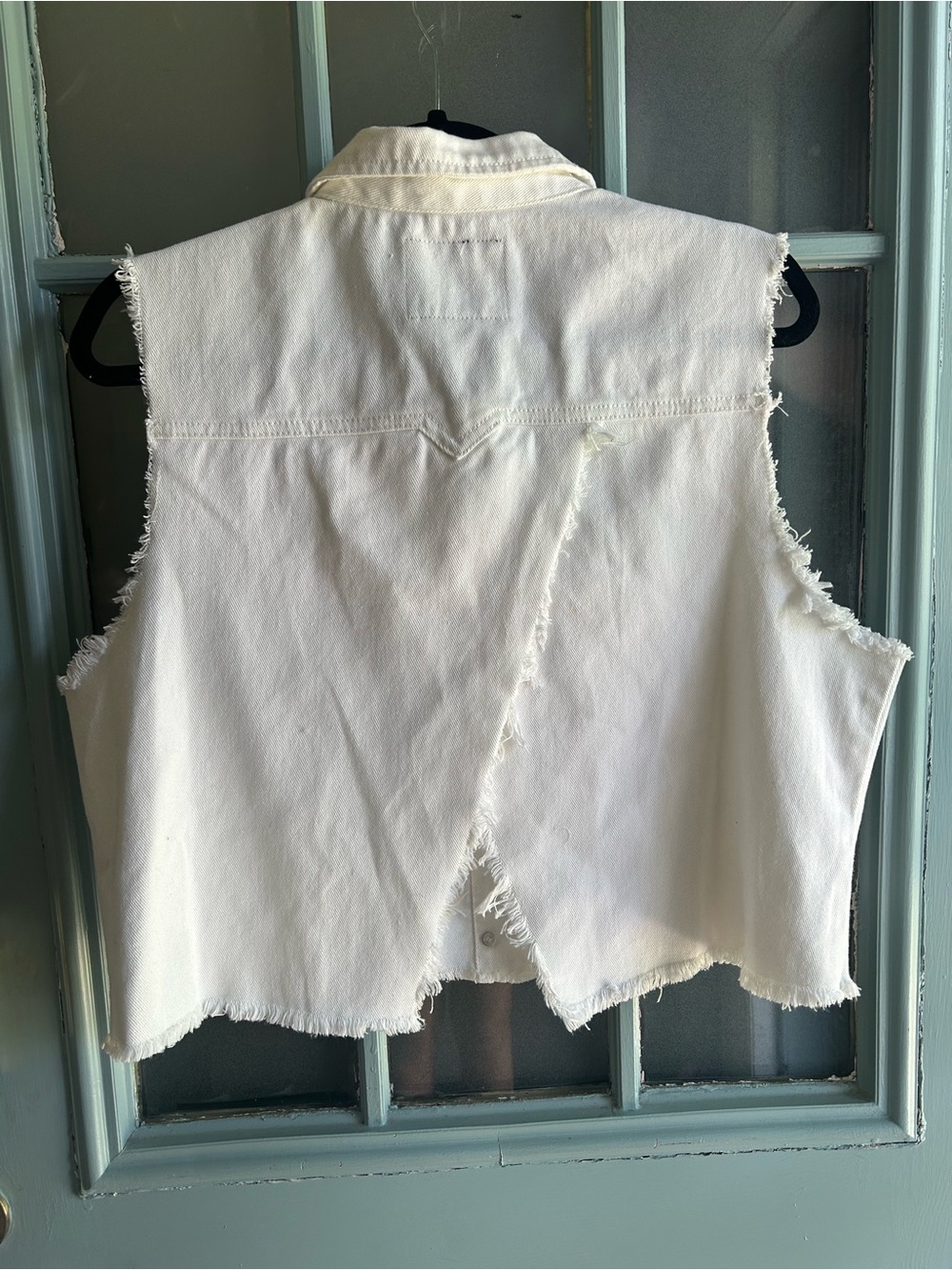 BUFFALO David Bitton Raw Hem Denim Western Sleeveless White Vest Cotton Women XL - Picture 2 of 7